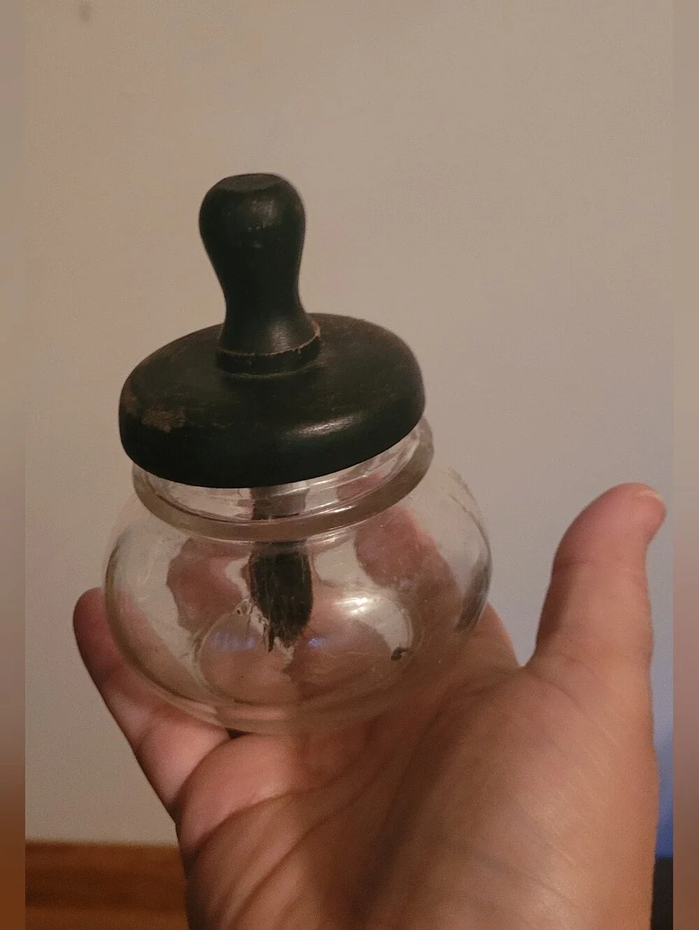 Vintage Glass Paste Mucilage Brush Bottle Jar With Wooden Lid